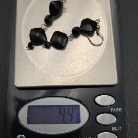 Silver Plated Black Stone Handmade Dangle Earrings A6313 - Picture 5 of 5